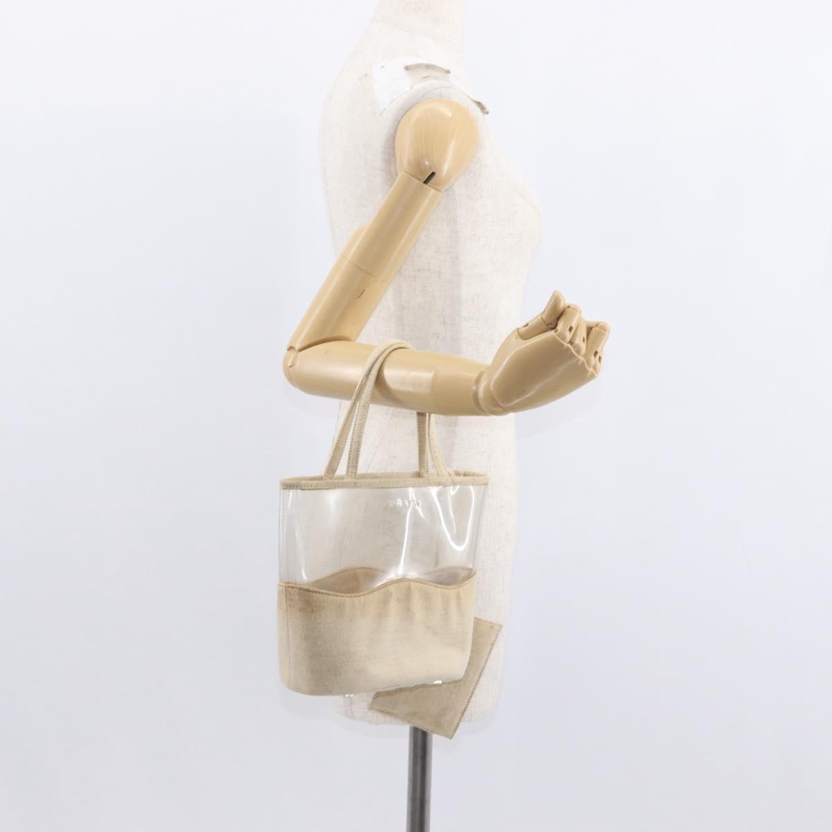 PRADA Hand Bag Vinyl Clear Beige Auth bs30723