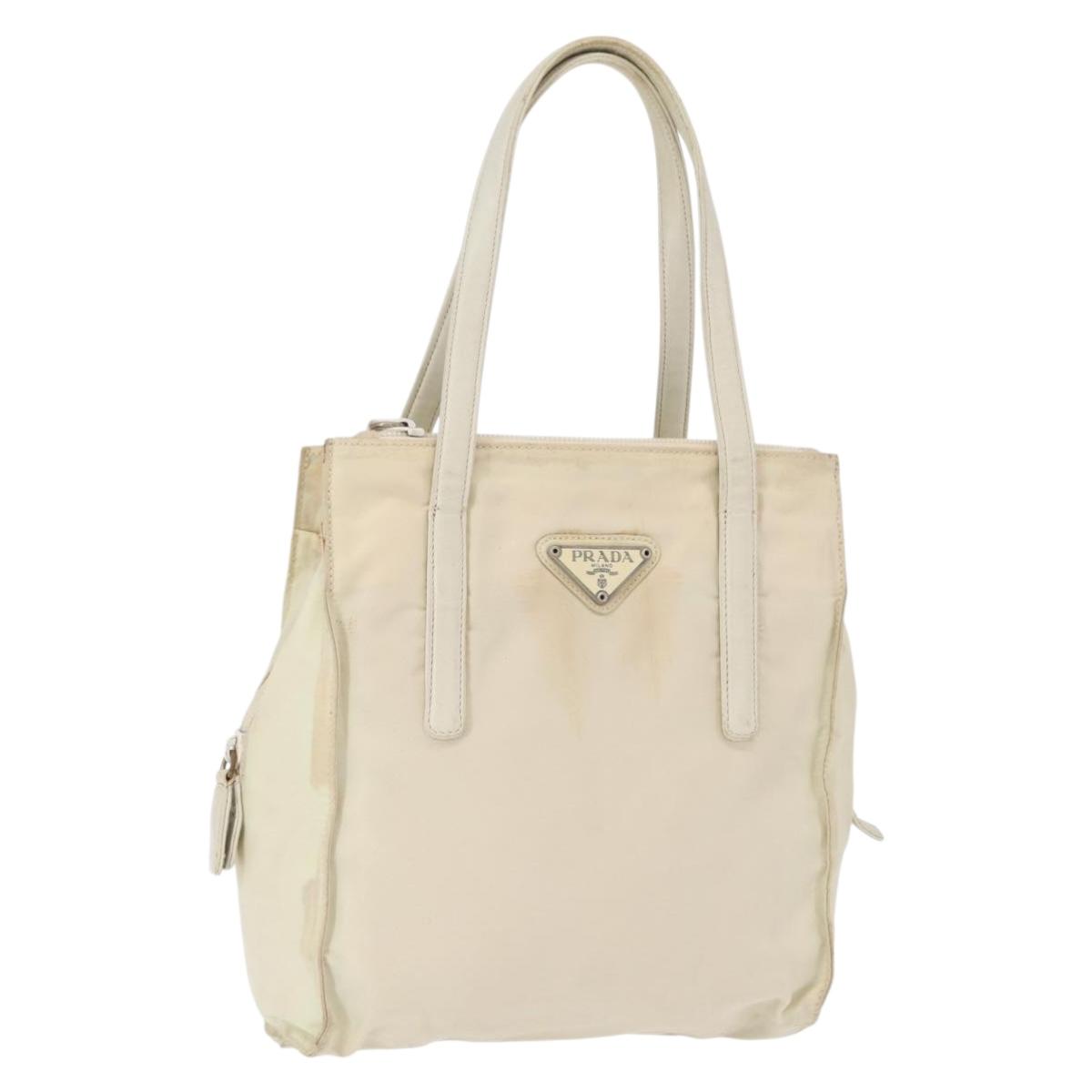 PRADA Hand Bag Nylon White Silver Auth bs30724