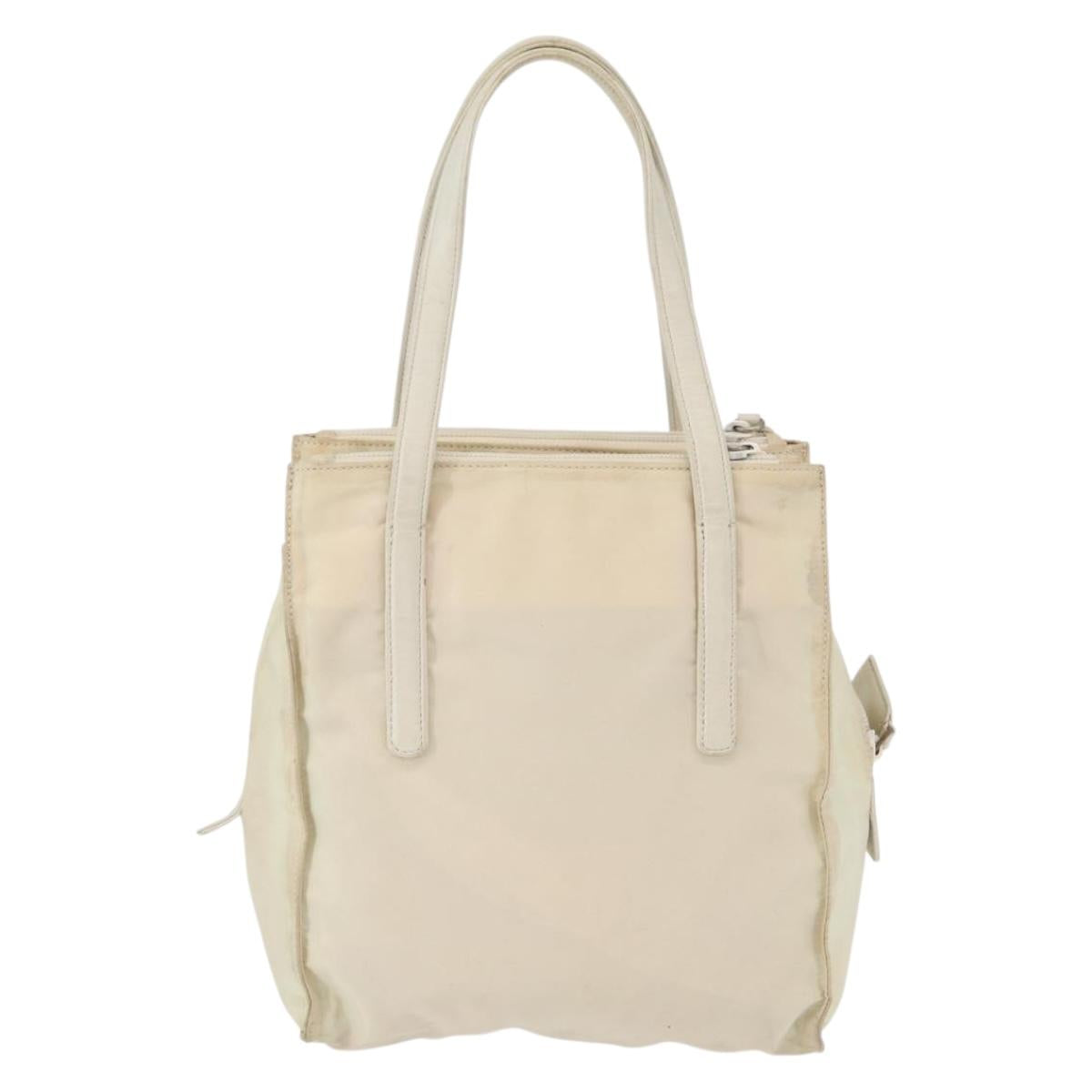 PRADA Hand Bag Nylon White Silver Auth bs30724