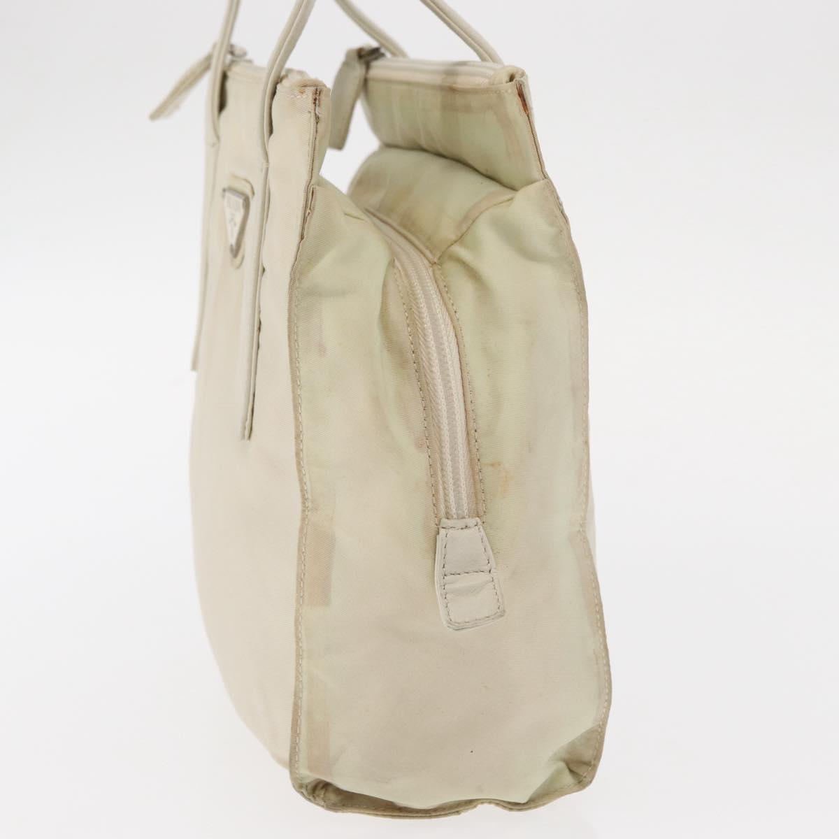 PRADA Hand Bag Nylon White Silver Auth bs30724