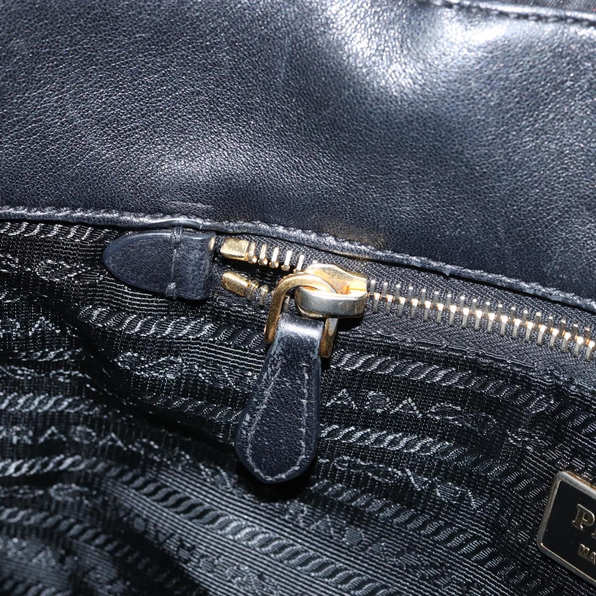PRADA Hand Bag Nylon Leather Black Gold Auth bs30725
