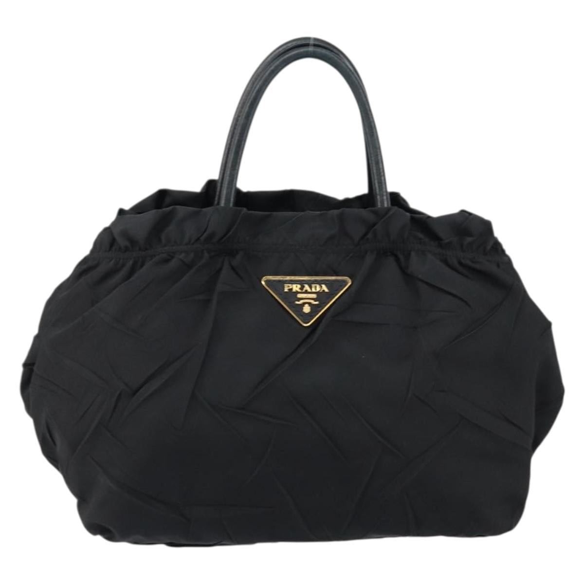 PRADA Hand Bag Nylon Leather Black Gold Auth bs30725