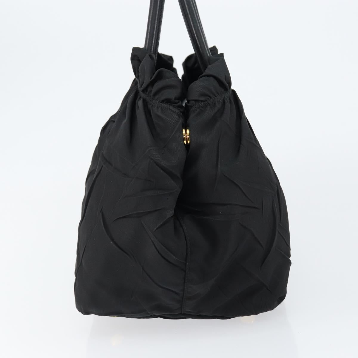 PRADA Hand Bag Nylon Leather Black Gold Auth bs30725