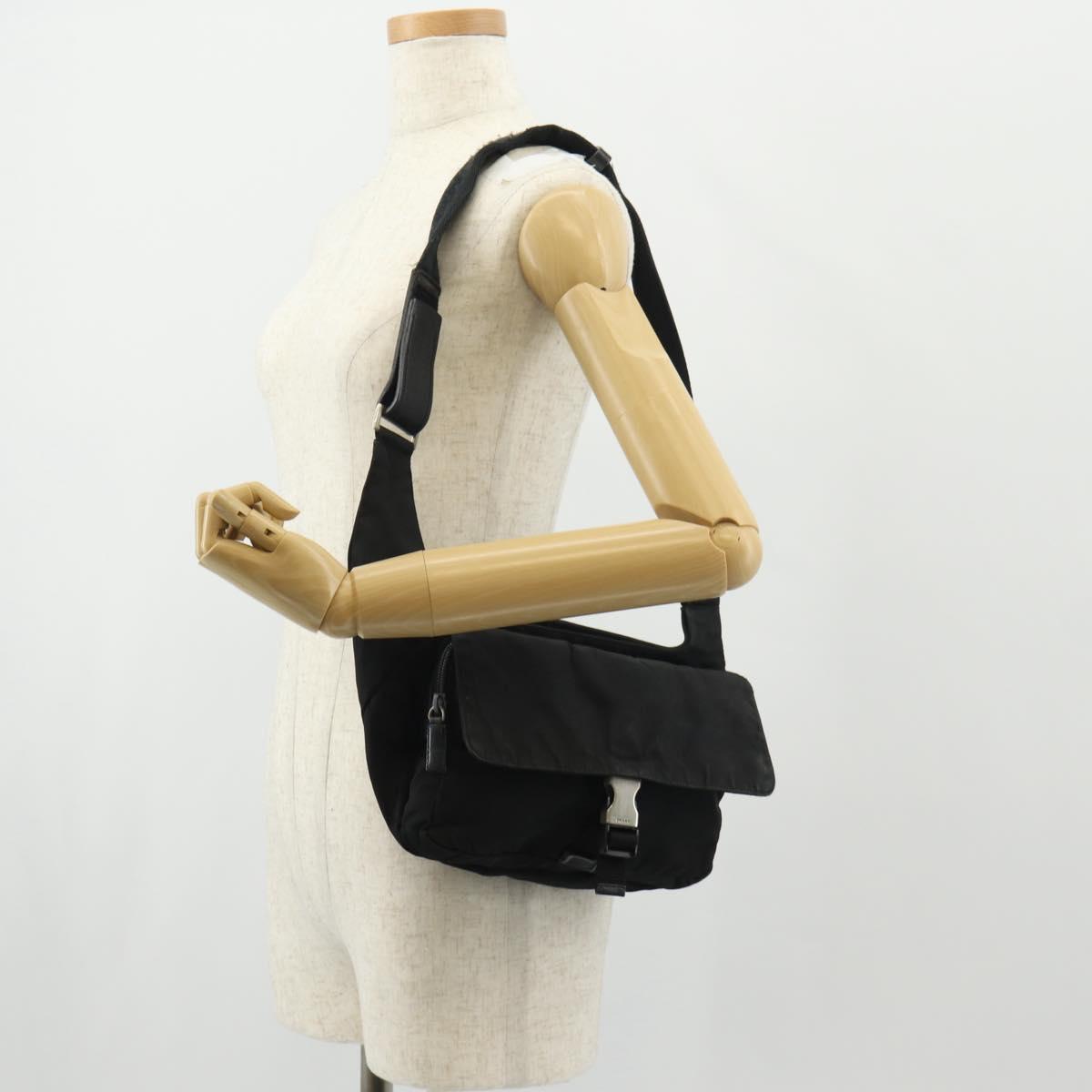 PRADA Shoulder Bag Nylon Black Silver Auth bs30726