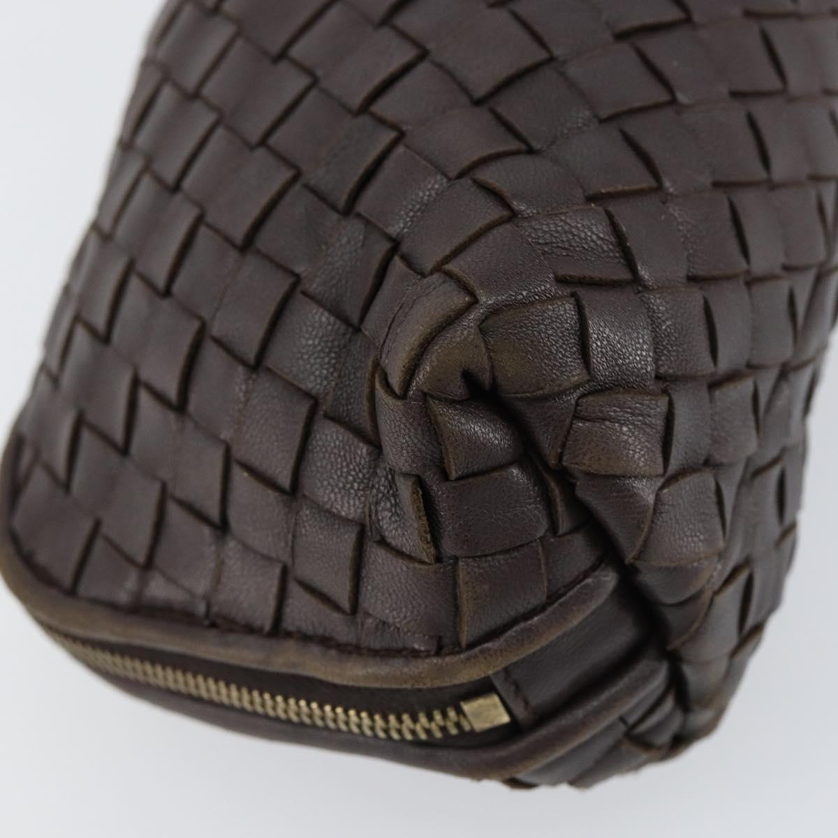 BOTTEGA VENETA INTRECCIATO Pouch Leather Brown Gold Auth bs30733