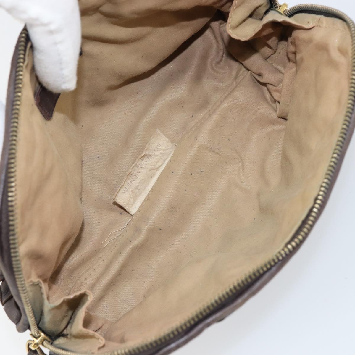 BOTTEGA VENETA INTRECCIATO Pouch Leather Brown Gold Auth bs30733