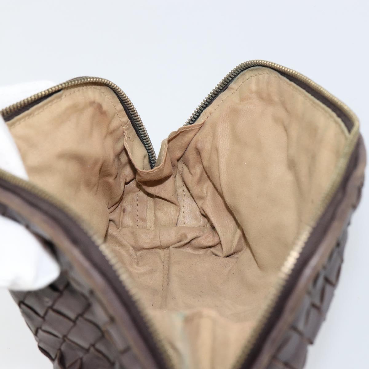 BOTTEGA VENETA INTRECCIATO Pouch Leather Brown Gold Auth bs30733
