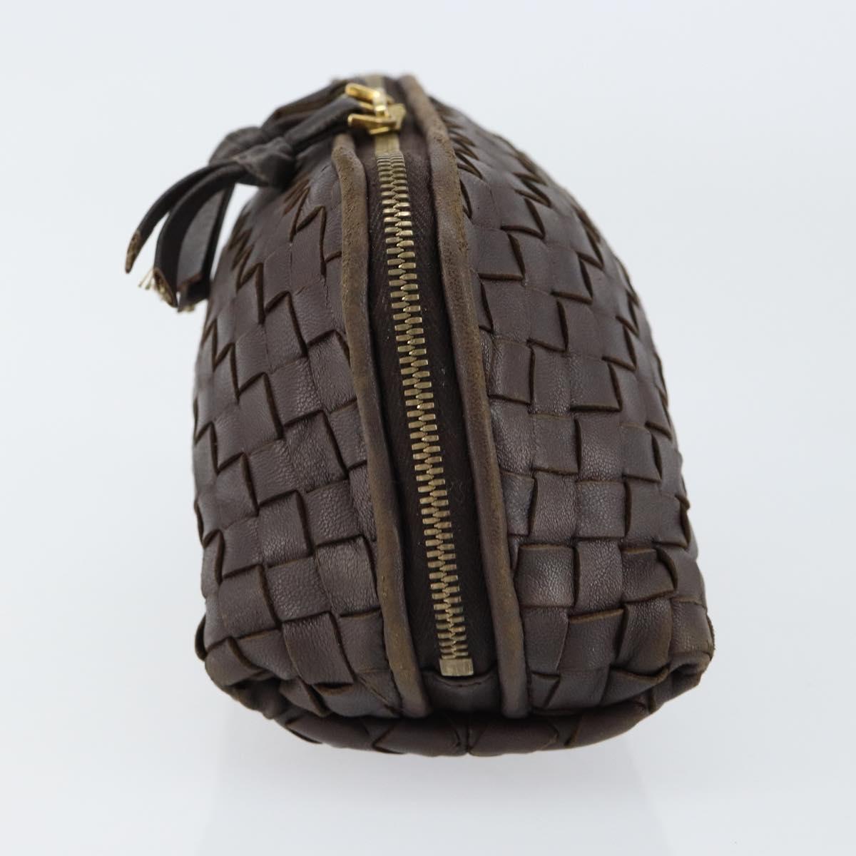 BOTTEGA VENETA INTRECCIATO Pouch Leather Brown Gold Auth bs30733