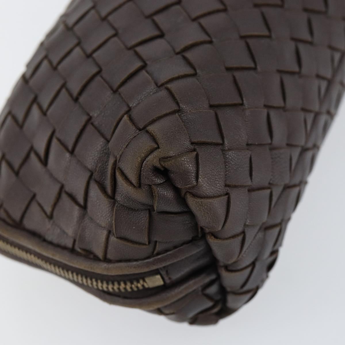 BOTTEGA VENETA INTRECCIATO Pouch Leather Brown Gold Auth bs30733