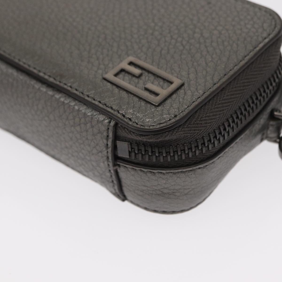 FENDI Shoulder Bag Leather Silver Auth bs30741