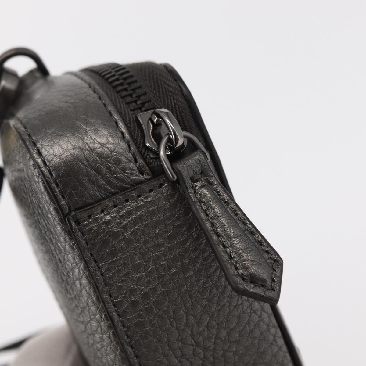 FENDI Shoulder Bag Leather Silver Auth bs30741