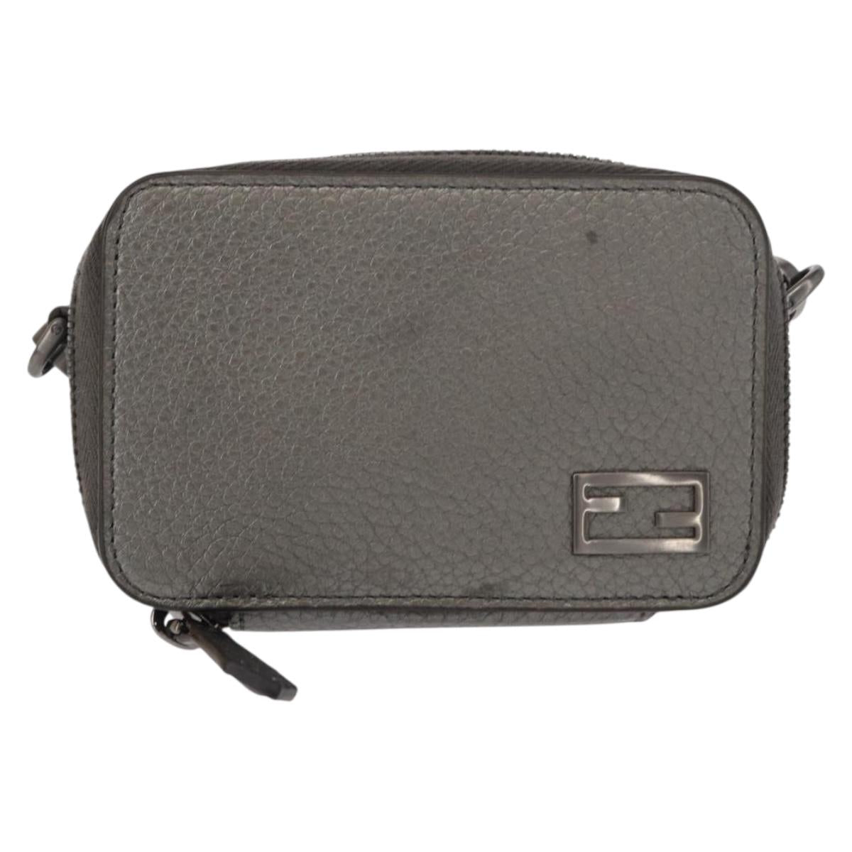 FENDI Shoulder Bag Leather Silver Auth bs30741