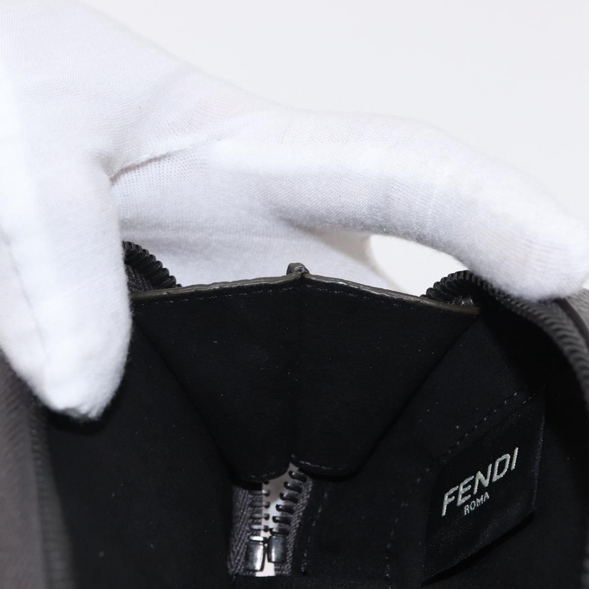 FENDI Shoulder Bag Leather Silver Auth bs30741