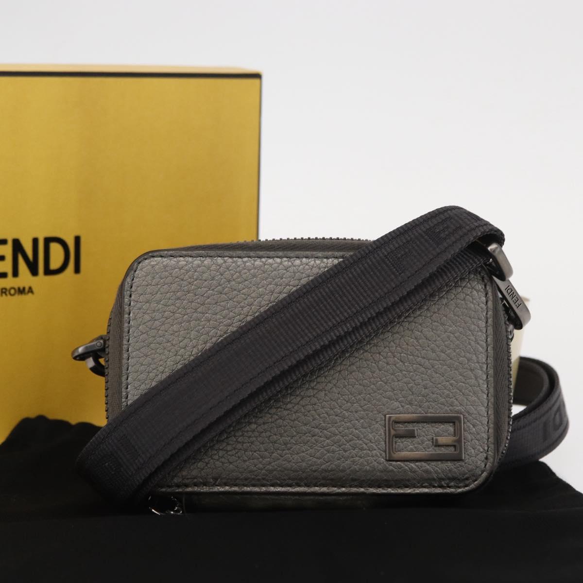 FENDI Shoulder Bag Leather Silver Auth bs30741