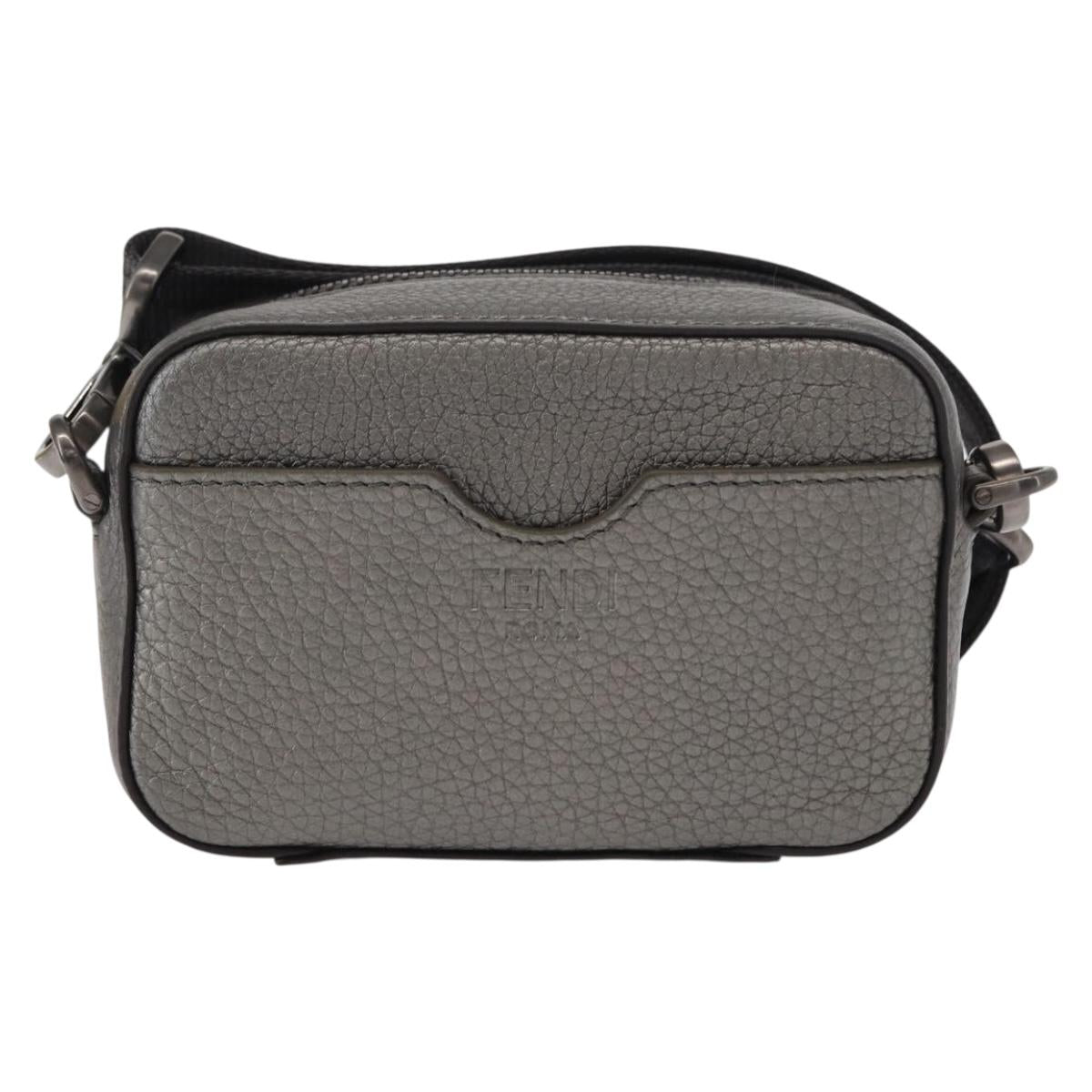 FENDI Shoulder Bag Leather Silver Auth bs30741