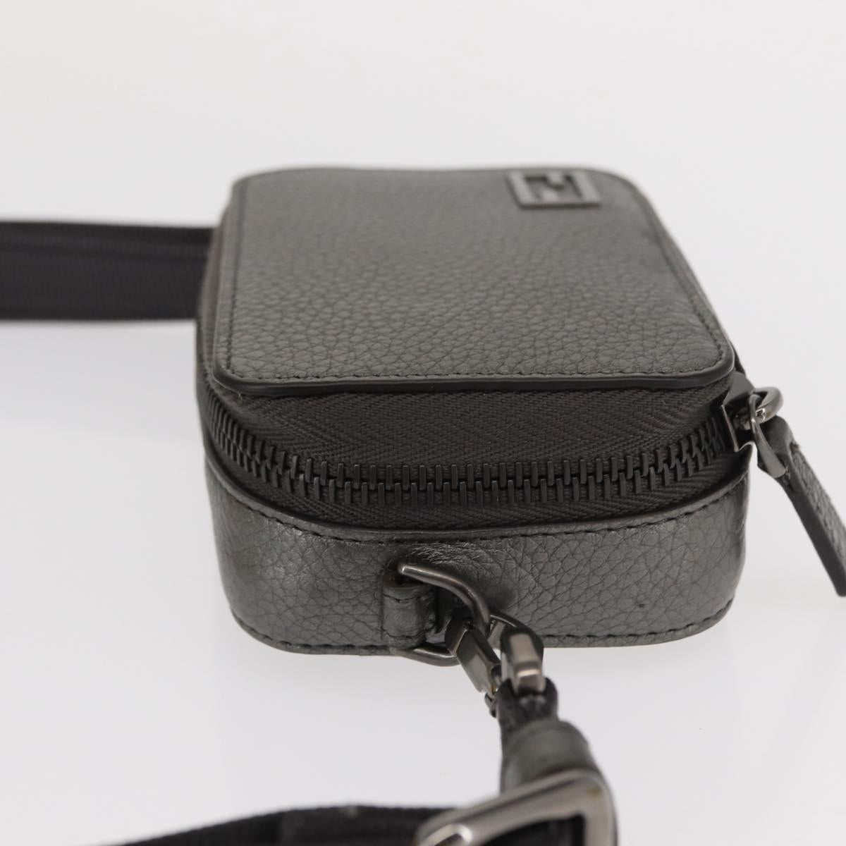 FENDI Shoulder Bag Leather Silver Auth bs30741