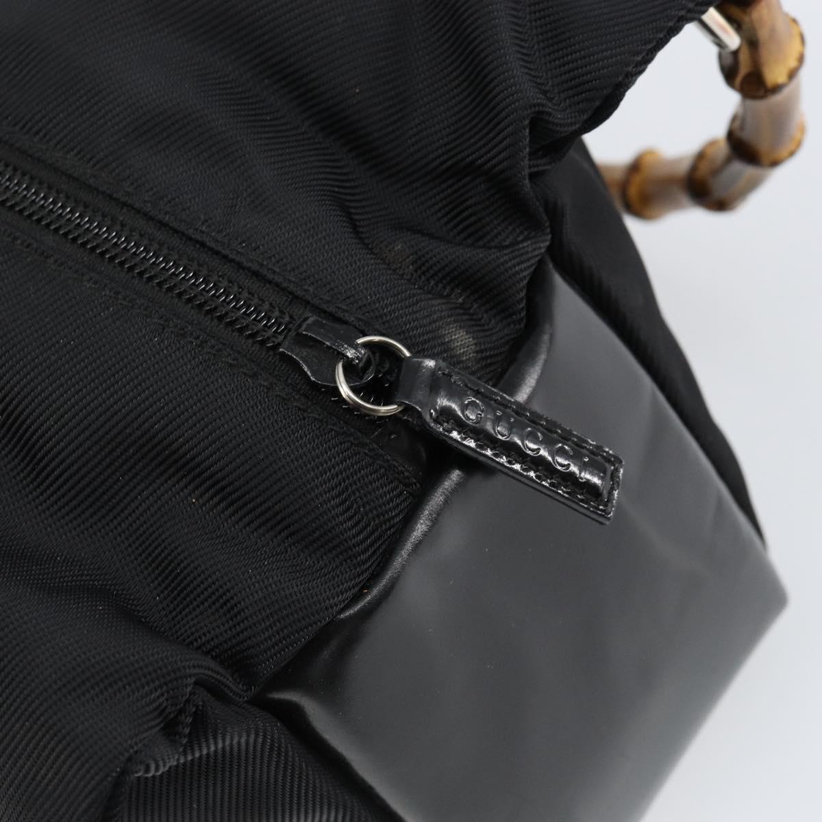 GUCCI Bamboo Hand Bag Leather Black Silver 000 0575 Auth bs30743