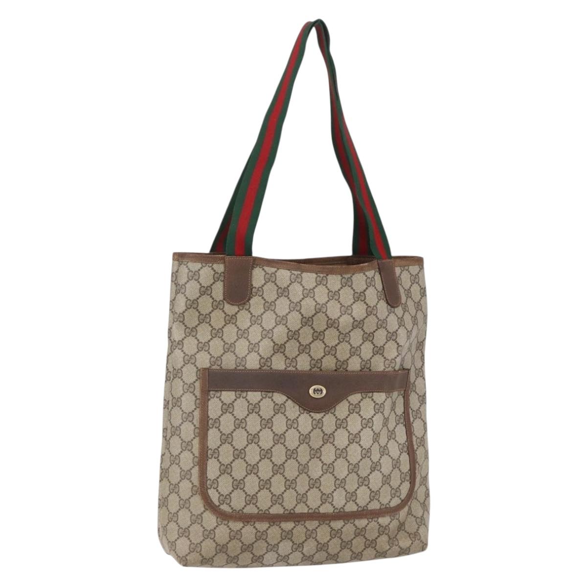 GUCCI GG Supreme Web Sherry Line Tote Bag PVC Beige Gold Auth bs30751