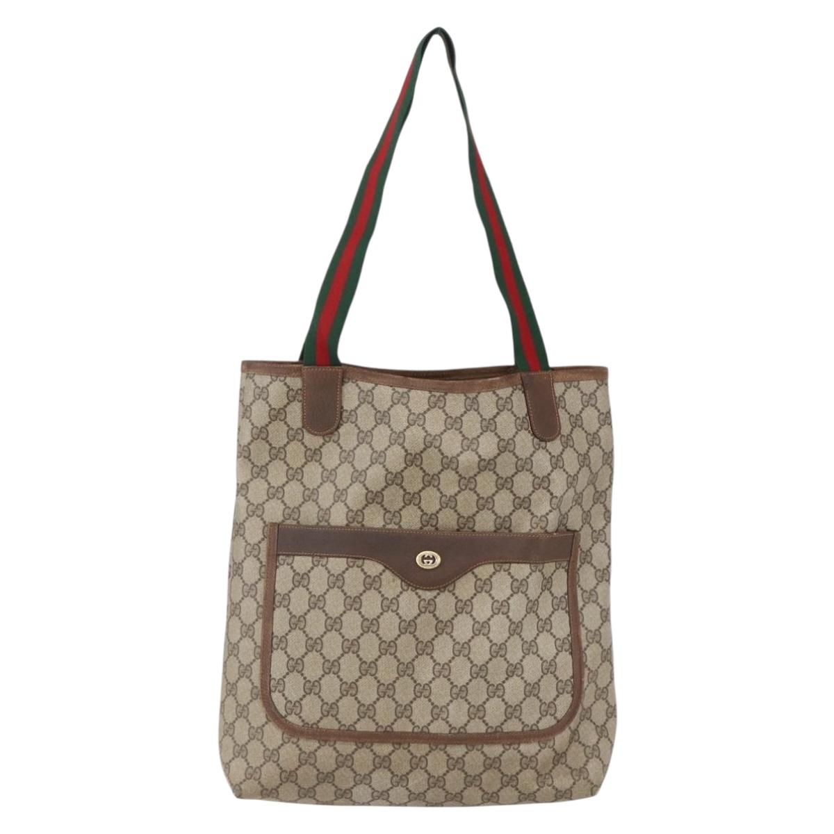 GUCCI GG Supreme Web Sherry Line Tote Bag PVC Beige Gold Auth bs30751