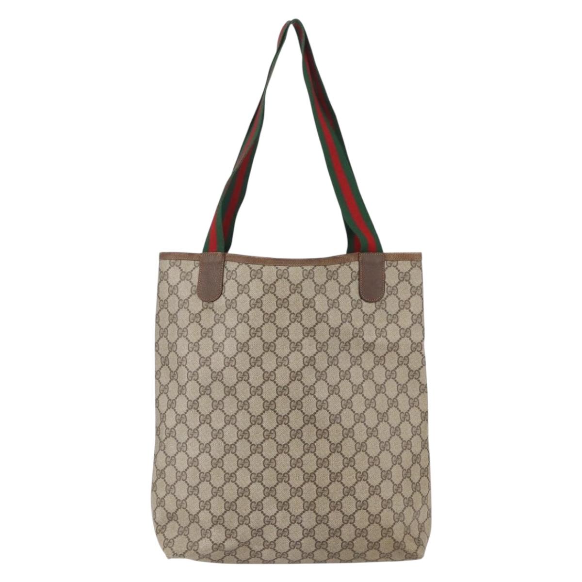 GUCCI GG Supreme Web Sherry Line Tote Bag PVC Beige Gold Auth bs30751