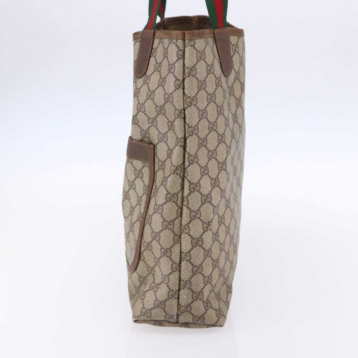 GUCCI GG Supreme Web Sherry Line Tote Bag PVC Beige Gold Auth bs30751