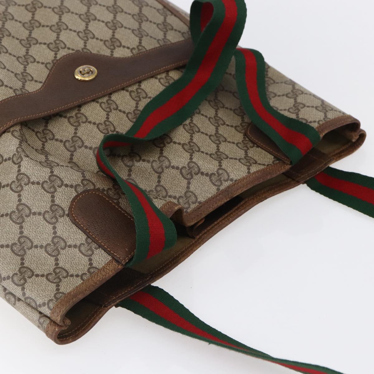 GUCCI GG Supreme Web Sherry Line Tote Bag PVC Beige Gold Auth bs30751