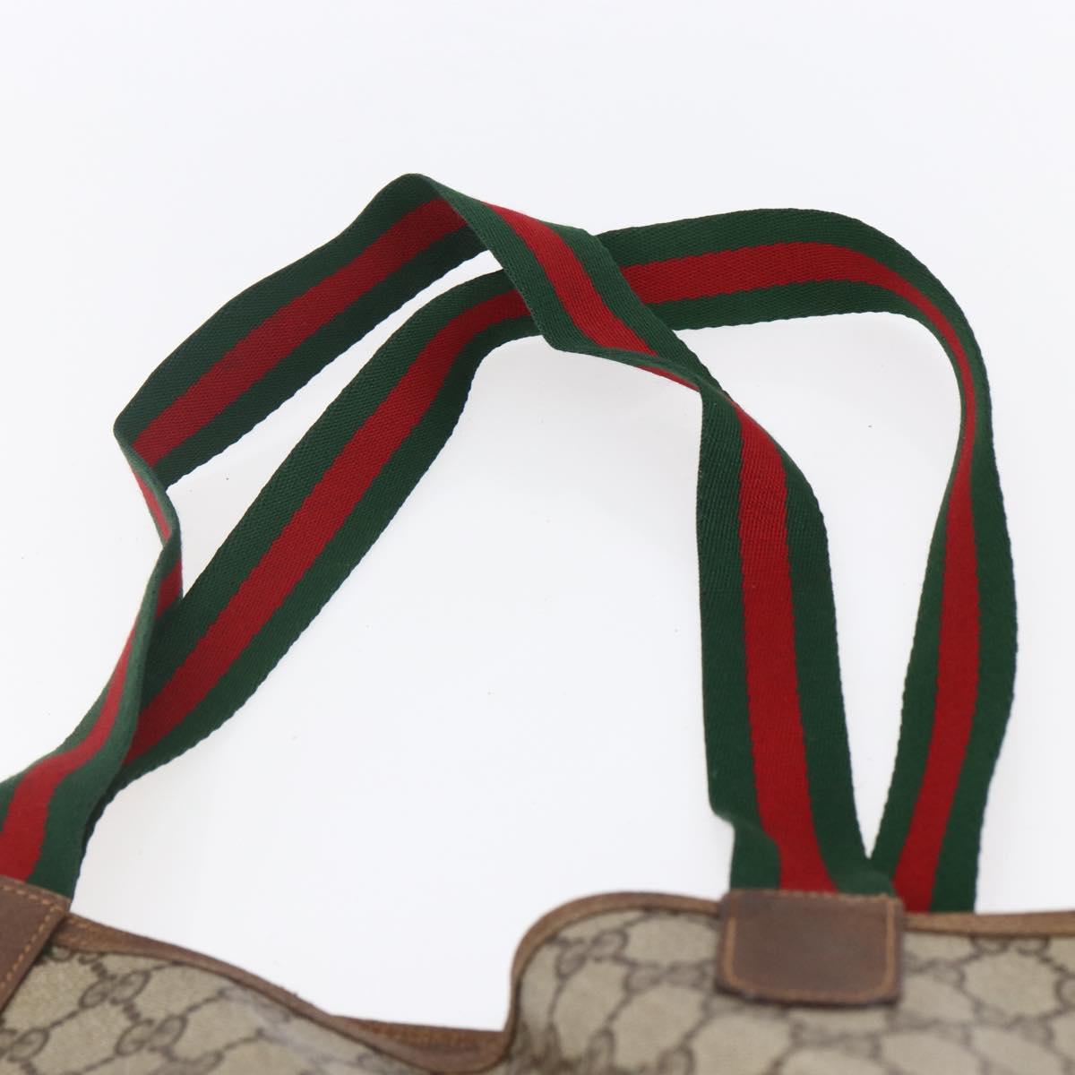 GUCCI GG Supreme Web Sherry Line Tote Bag PVC Beige Gold Auth bs30751