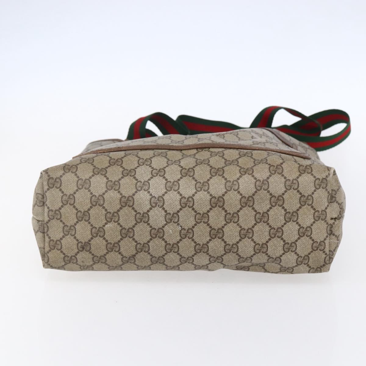 GUCCI GG Supreme Web Sherry Line Tote Bag PVC Beige Gold Auth bs30751