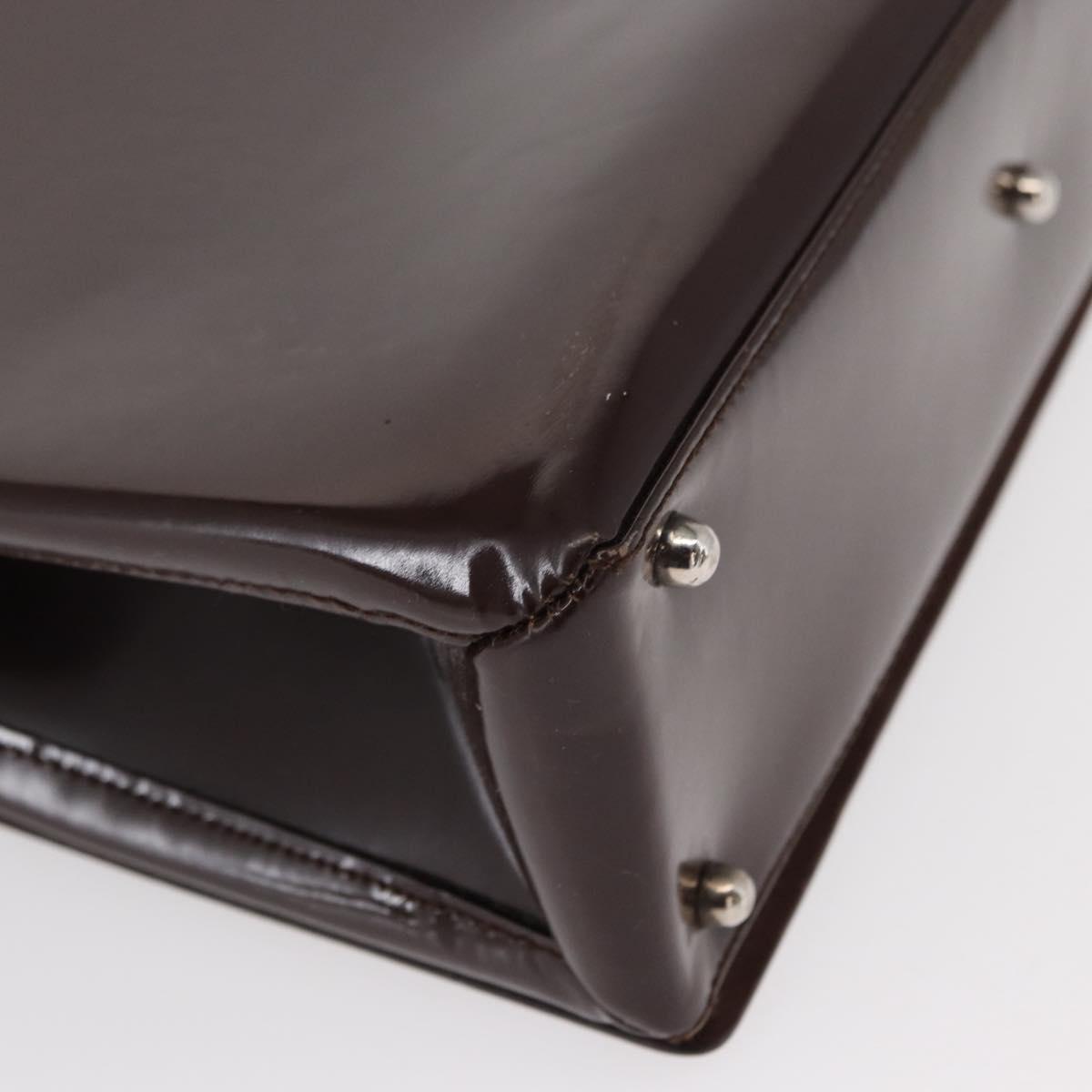 GUCCI Shoulder Bag Patent leather Brown Silver Auth bs30756