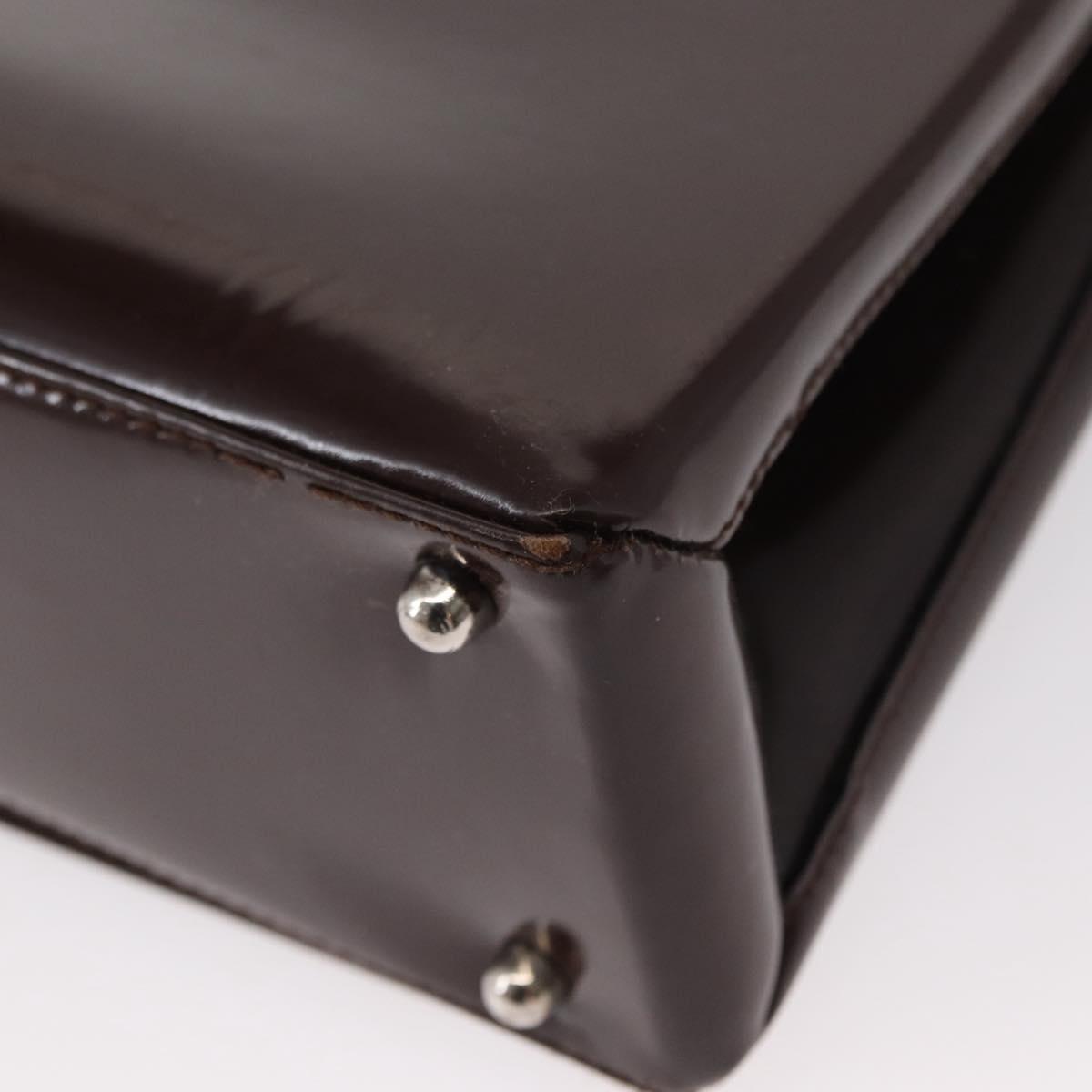 GUCCI Shoulder Bag Patent leather Brown Silver Auth bs30756