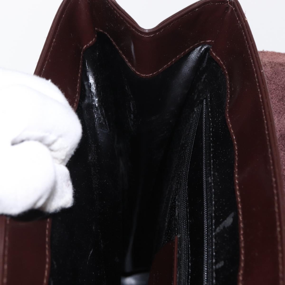 GUCCI Shoulder Bag Patent leather Brown Silver Auth bs30756