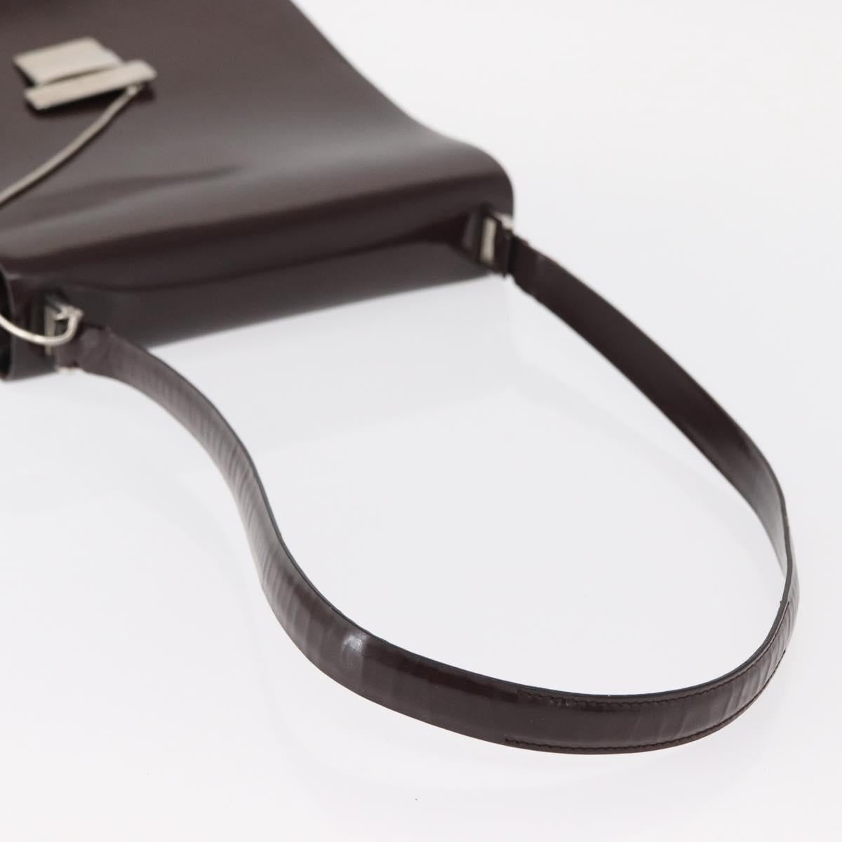 GUCCI Shoulder Bag Patent leather Brown Silver Auth bs30756