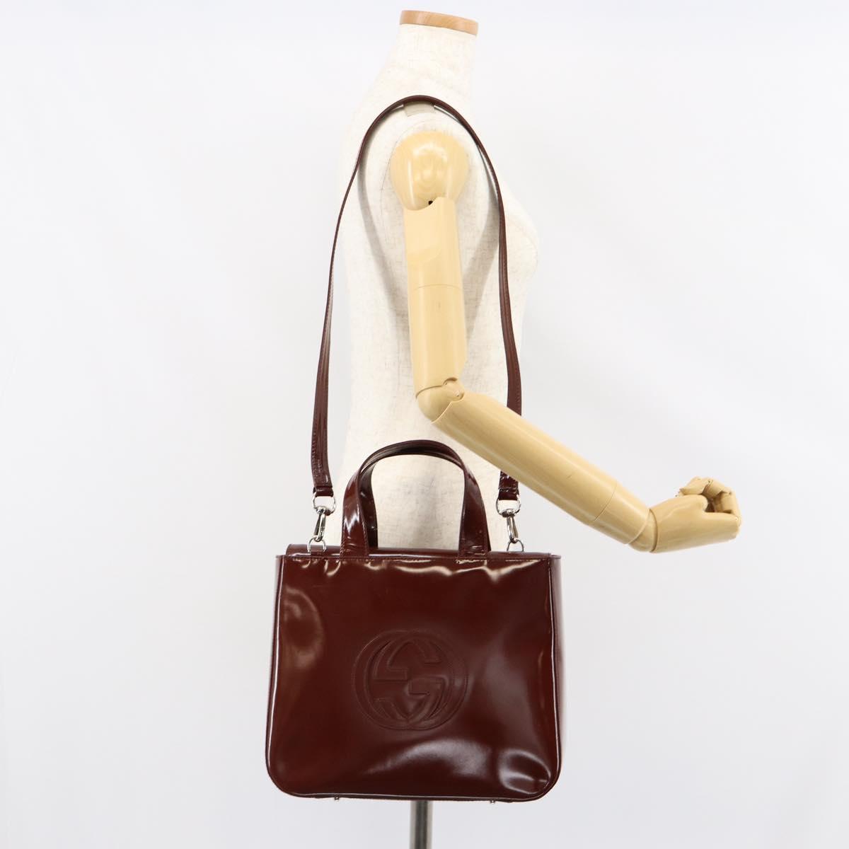 GUCCI Hand Bag Patent leather 2way Brown Gold 000 1013 0504 Auth bs30757