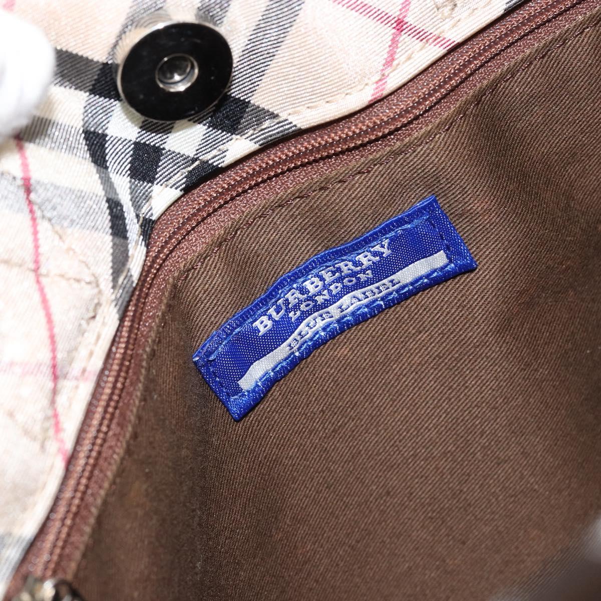 BURBERRY Nova Check Blue Label Tote Bag Nylon Beige Silver Auth bs30763