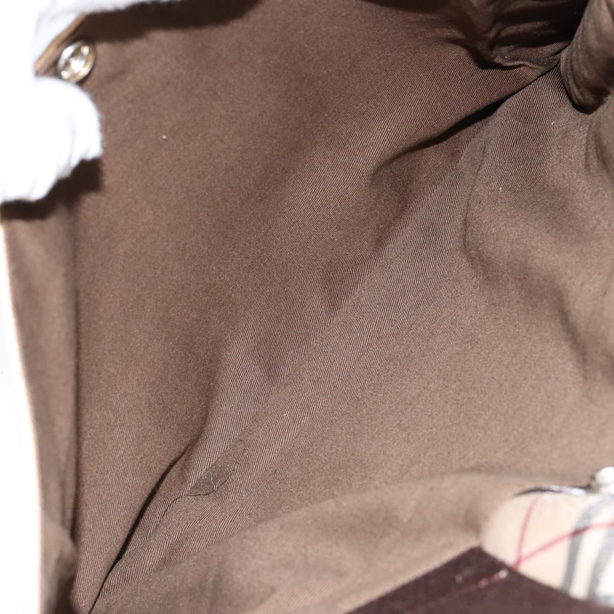 BURBERRY Nova Check Blue Label Tote Bag Nylon Beige Silver Auth bs30763