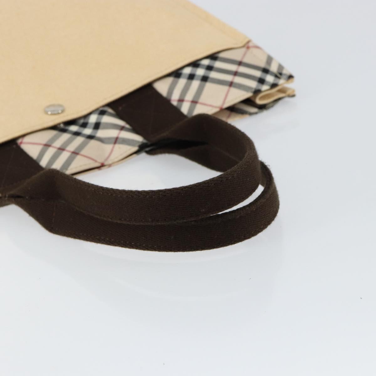 BURBERRY Nova Check Blue Label Tote Bag Nylon Beige Silver Auth bs30763