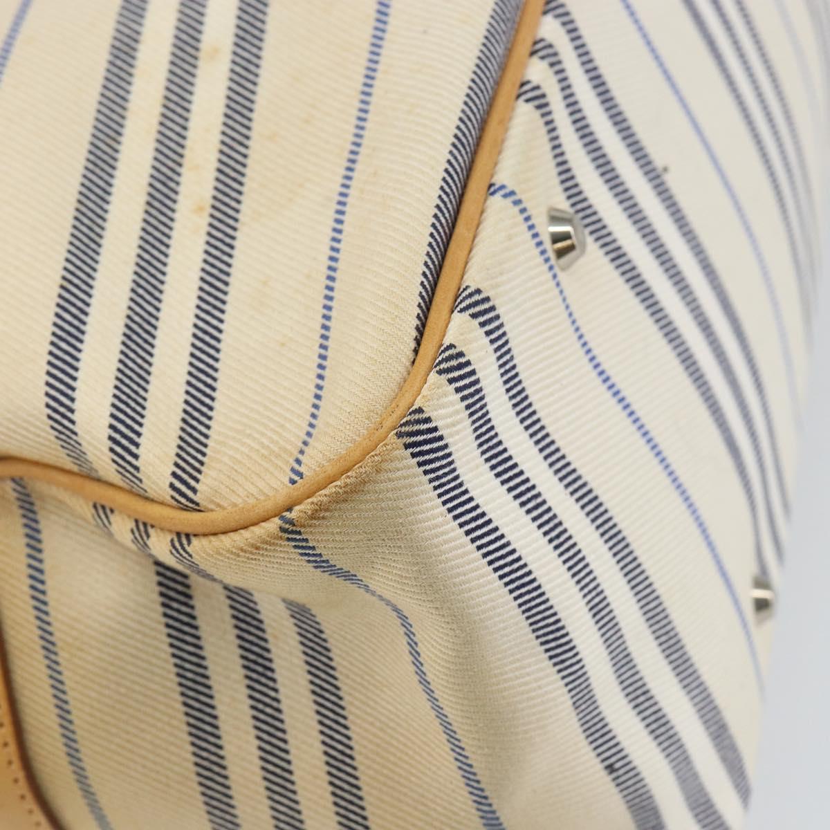 BURBERRY Hand Bag Canvas Leather White Silver Auth bs30764