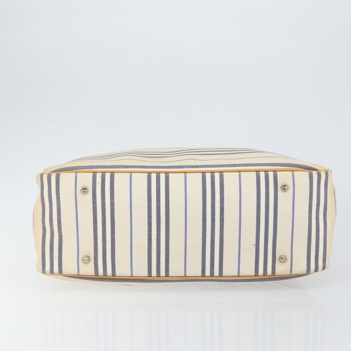 BURBERRY Hand Bag Canvas Leather White Silver Auth bs30764