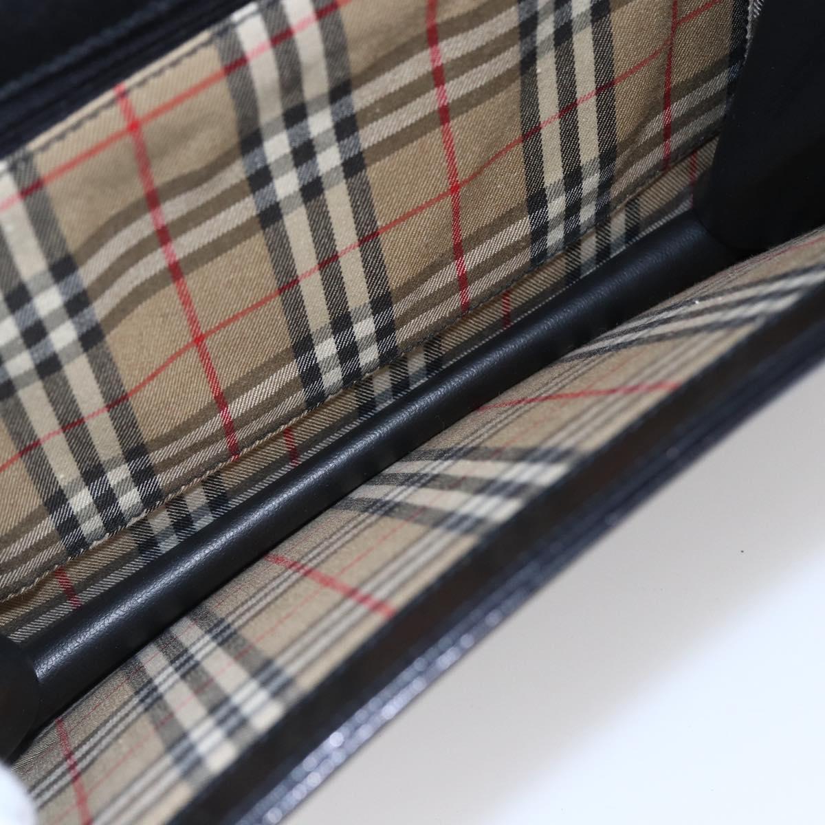 Burberrys Nova Check Shoulder Bag Leather Black Gold Auth bs30769