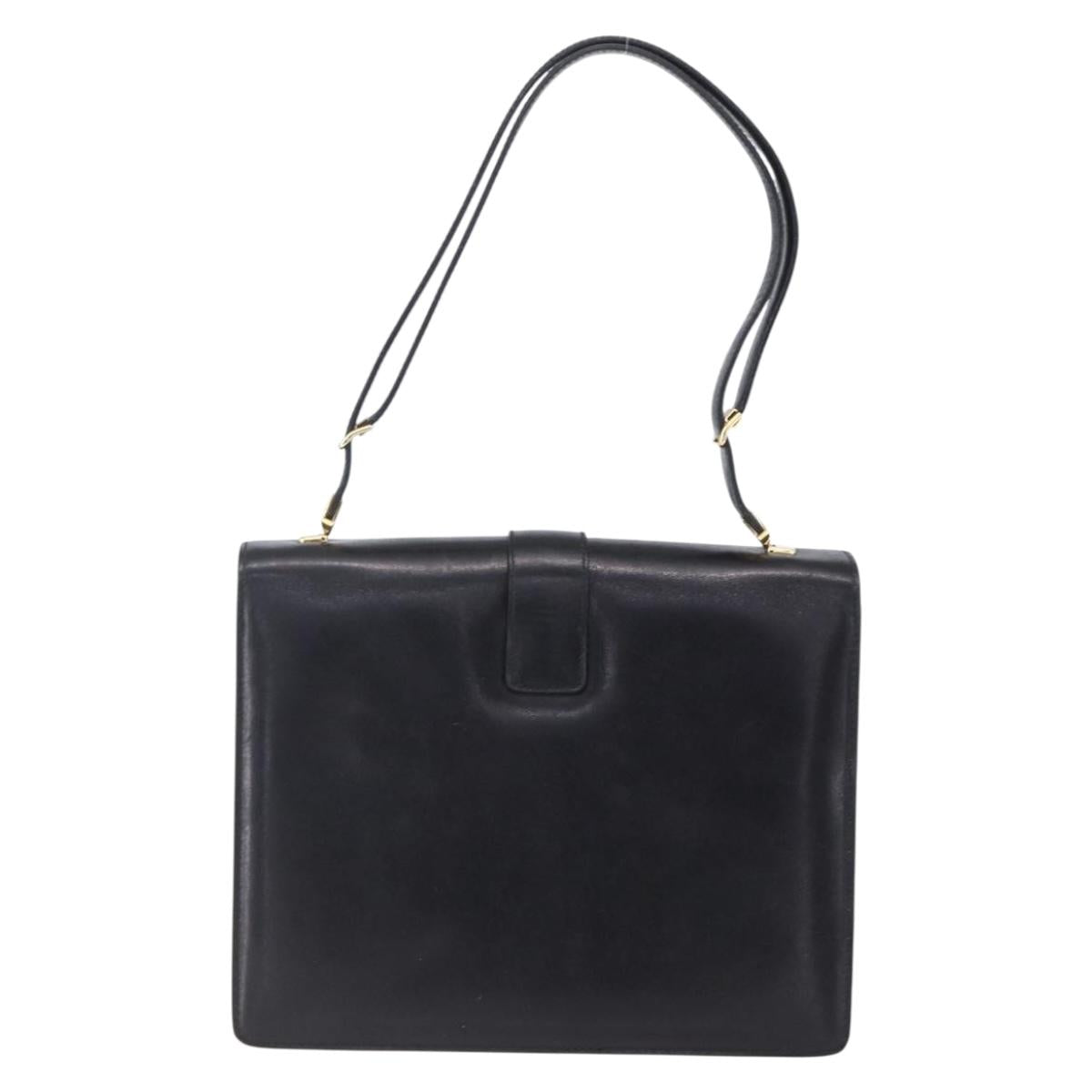 Burberrys Nova Check Shoulder Bag Leather Black Gold Auth bs30769