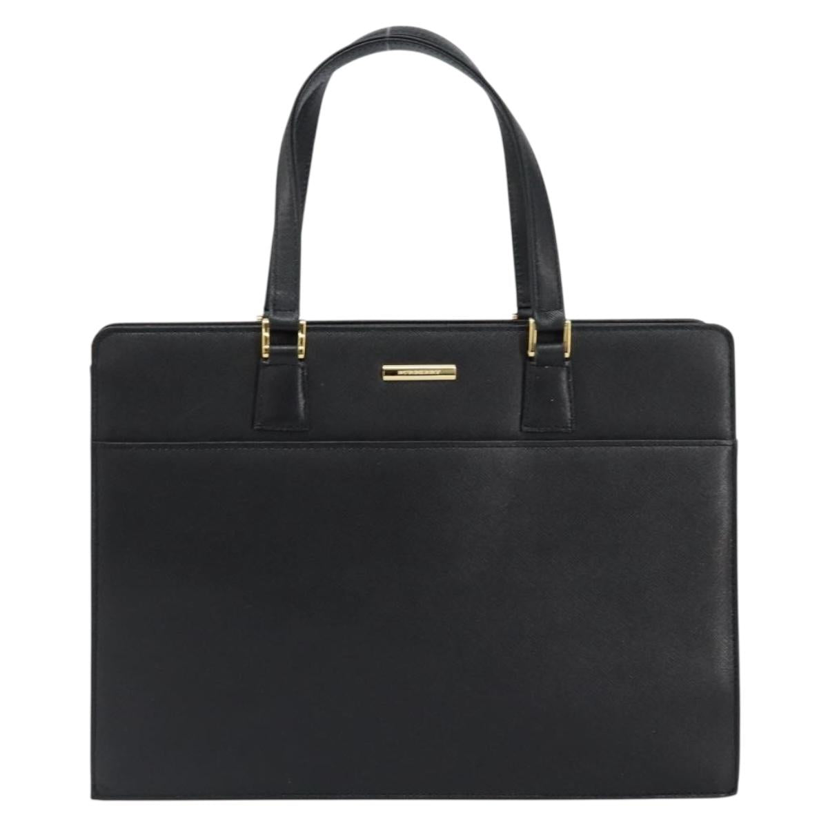 BURBERRY Hand Bag Leather Black Gold Auth bs30770