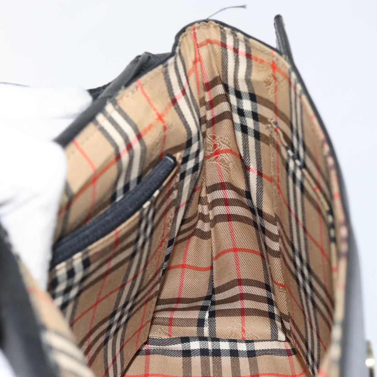 Burberrys Nova Check Shoulder Bag Leather Black Gold Auth bs30771