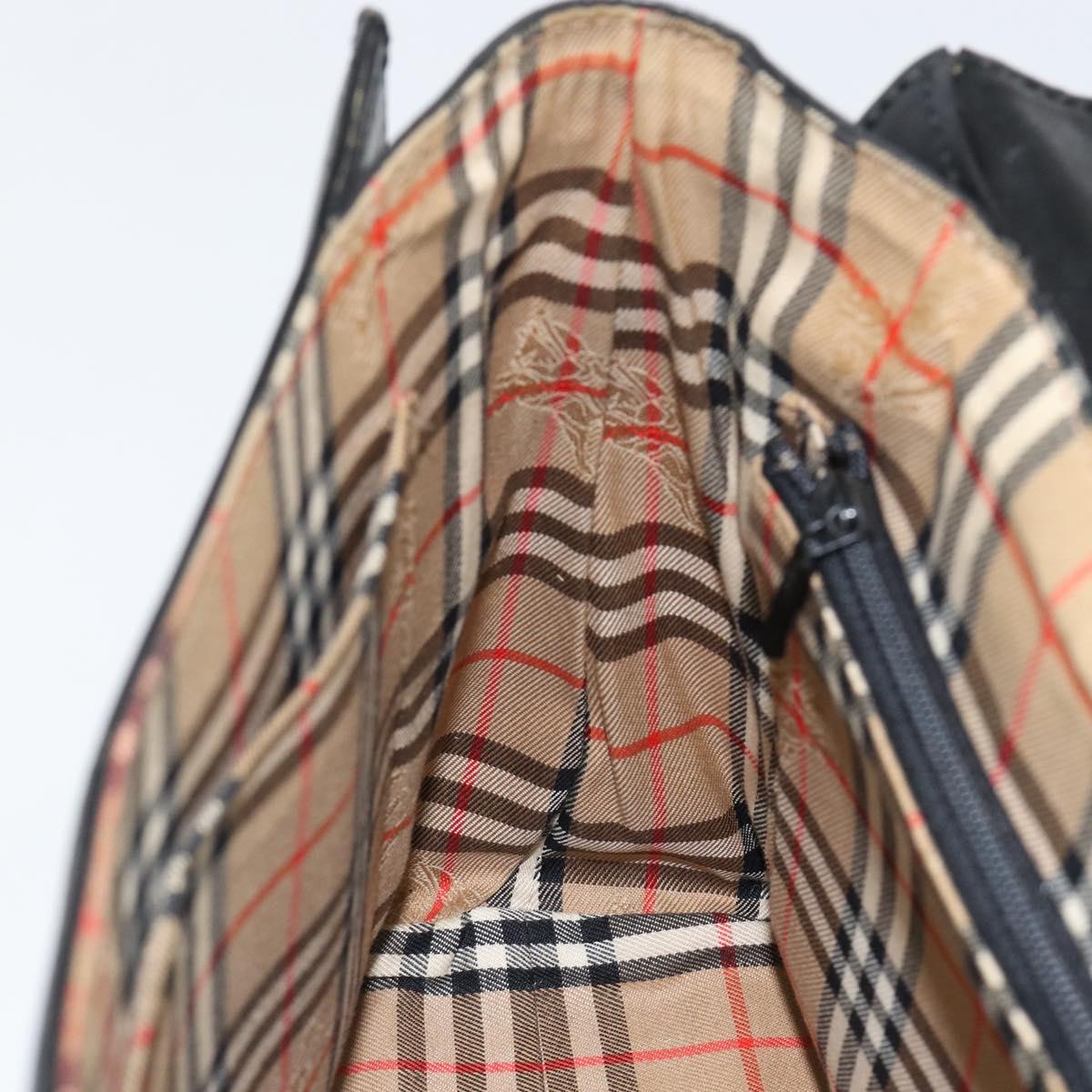 Burberrys Nova Check Shoulder Bag Leather Black Gold Auth bs30771