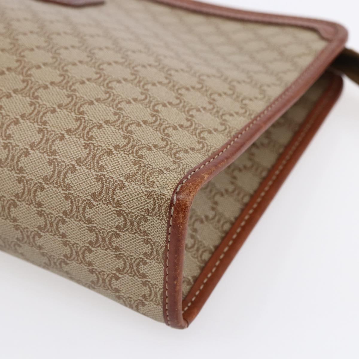 CELINE Macadam Canvas Clutch Bag PVC Beige Gold Auth bs30773