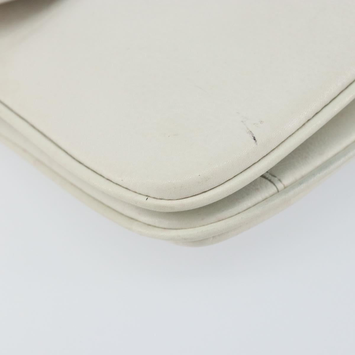 CELINE Shoulder Bag Leather White Gold Auth bs30776