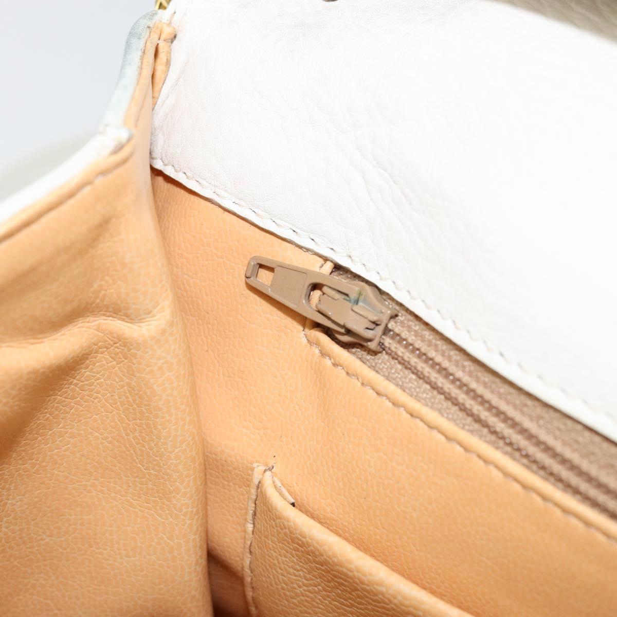 CELINE Shoulder Bag Leather White Gold Auth bs30776