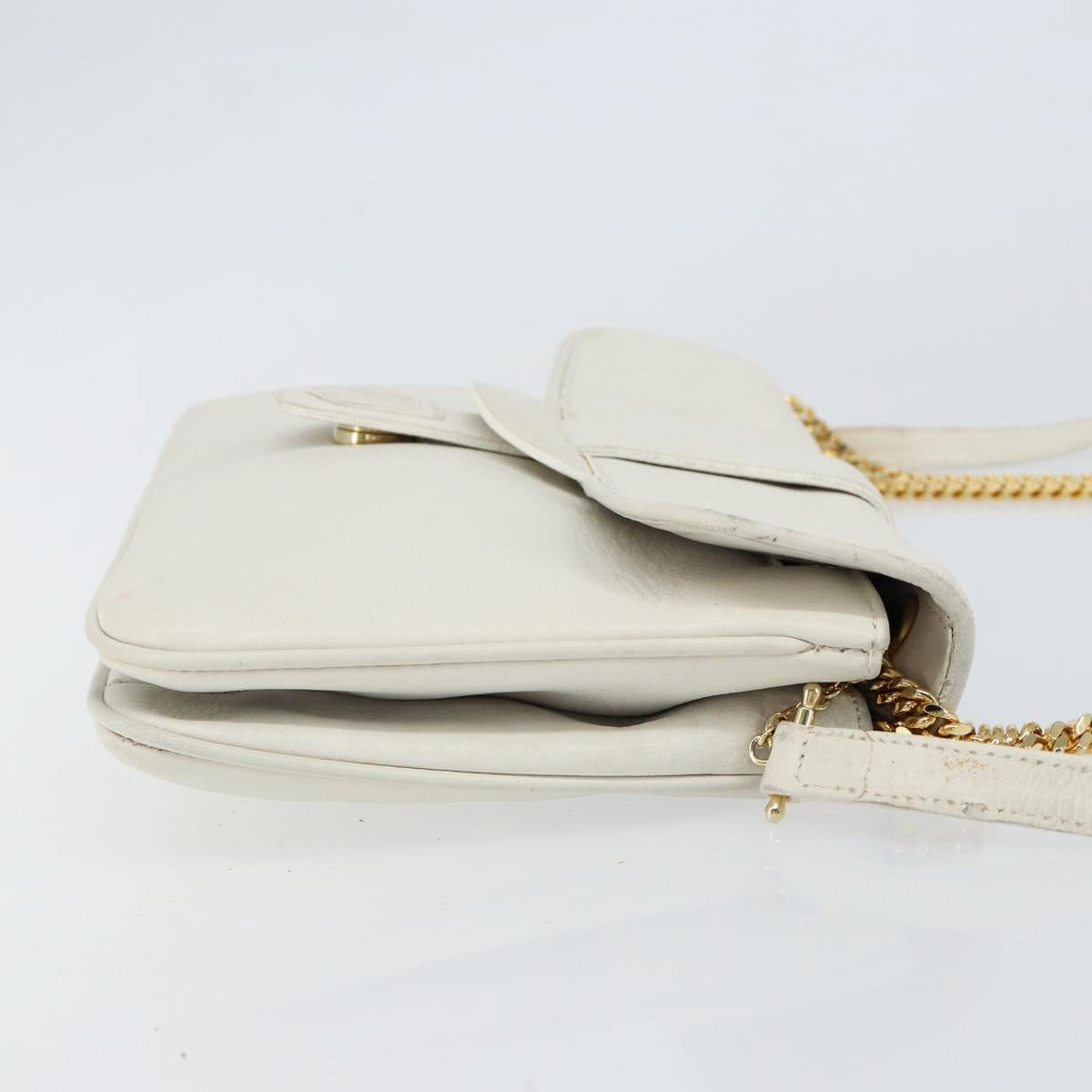 CELINE Shoulder Bag Leather White Gold Auth bs30776