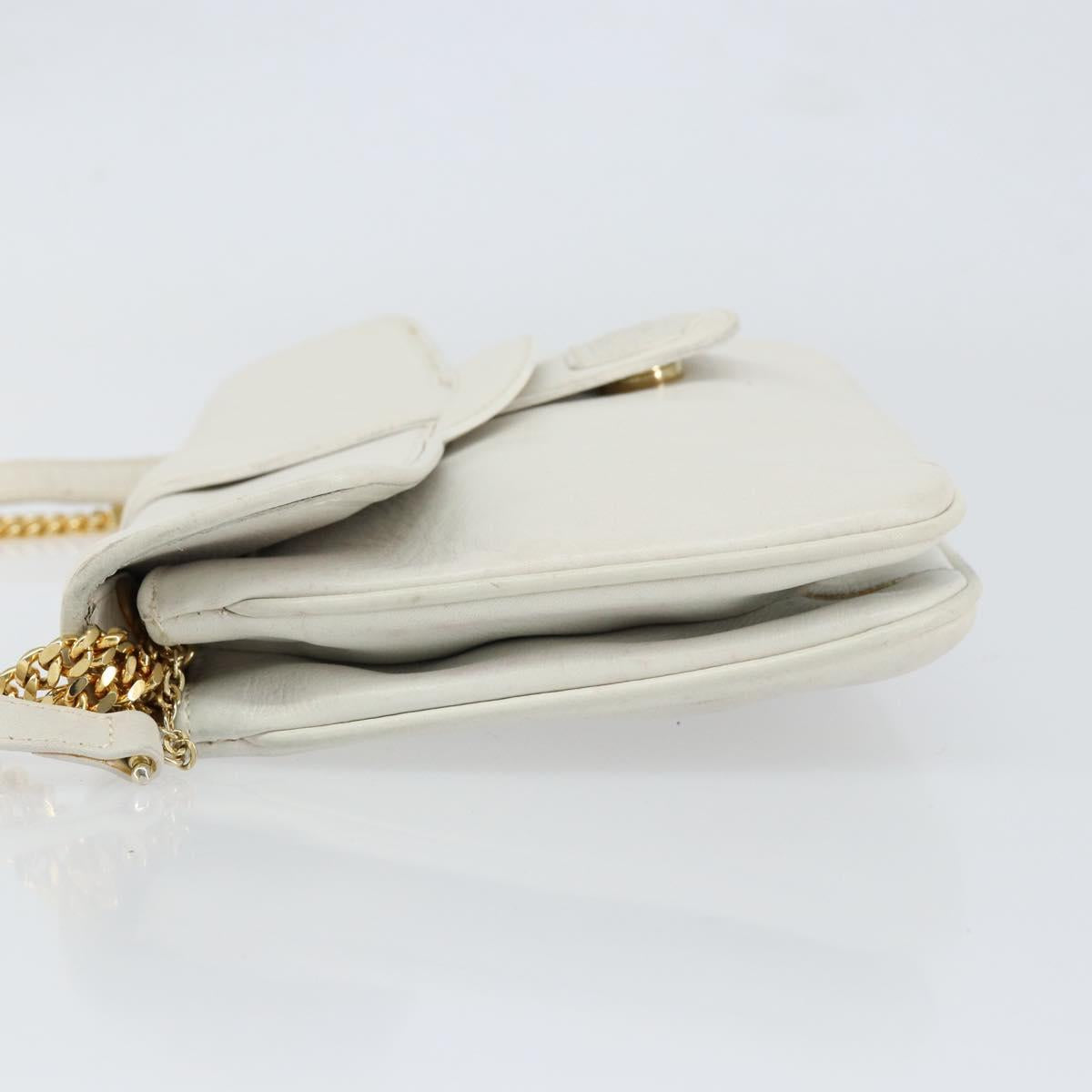 CELINE Shoulder Bag Leather White Gold Auth bs30776