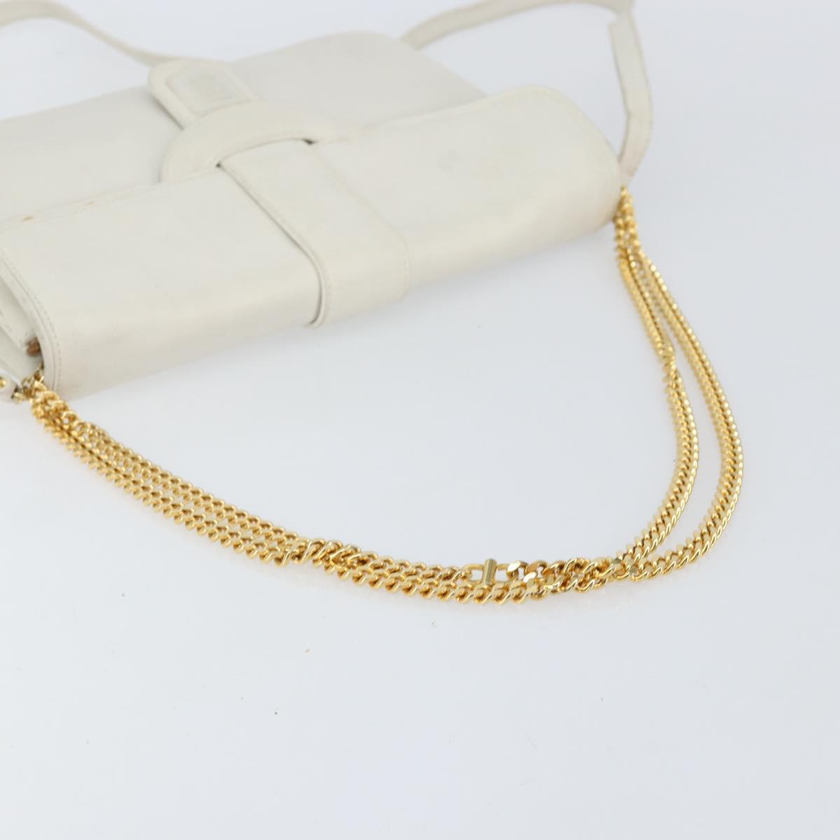 CELINE Shoulder Bag Leather White Gold Auth bs30776