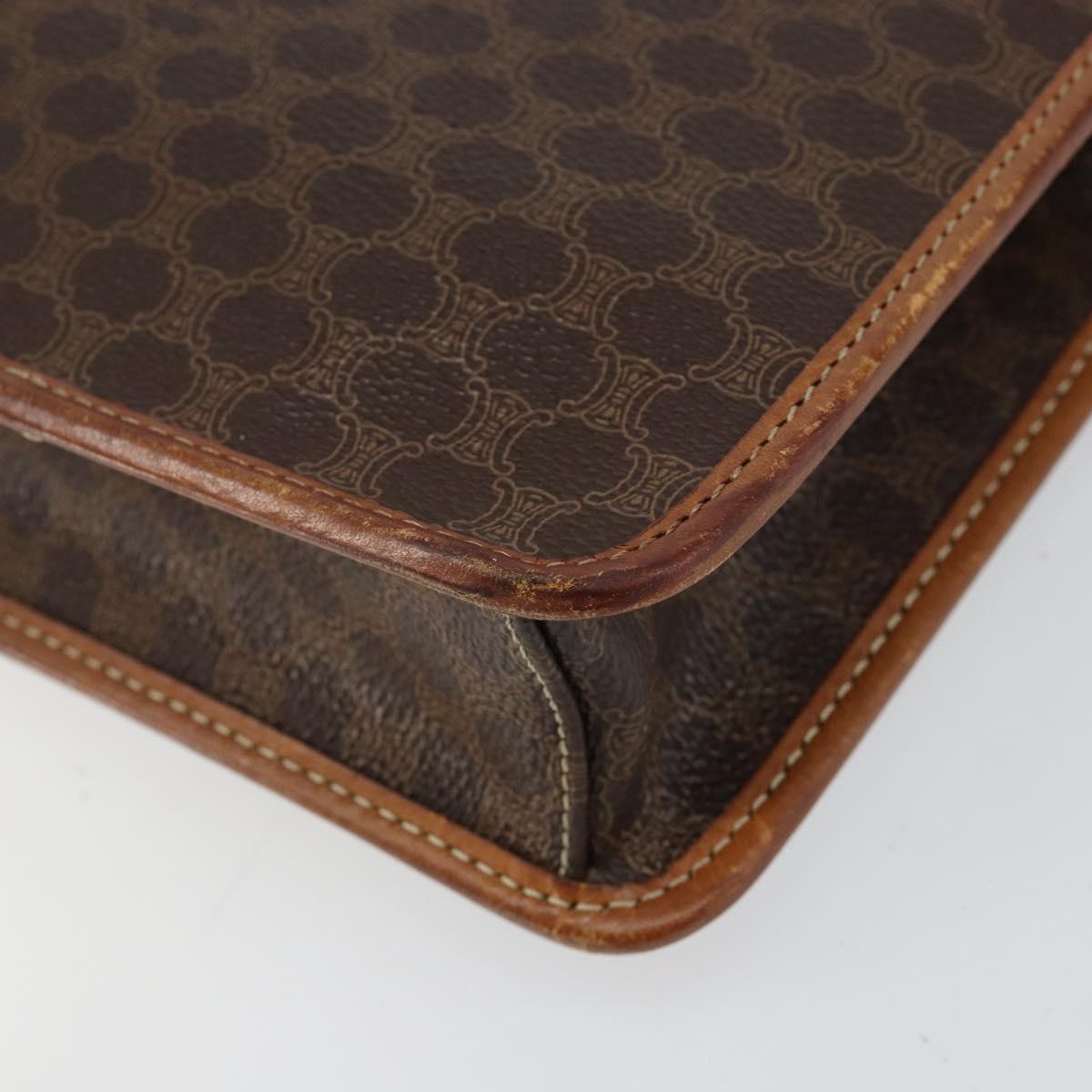 CELINE Macadam Canvas Shoulder Bag PVC Leather Beige Gold Auth bs30777